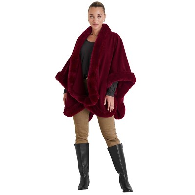 VENUS Womens Fur Trim Wrap Shawl