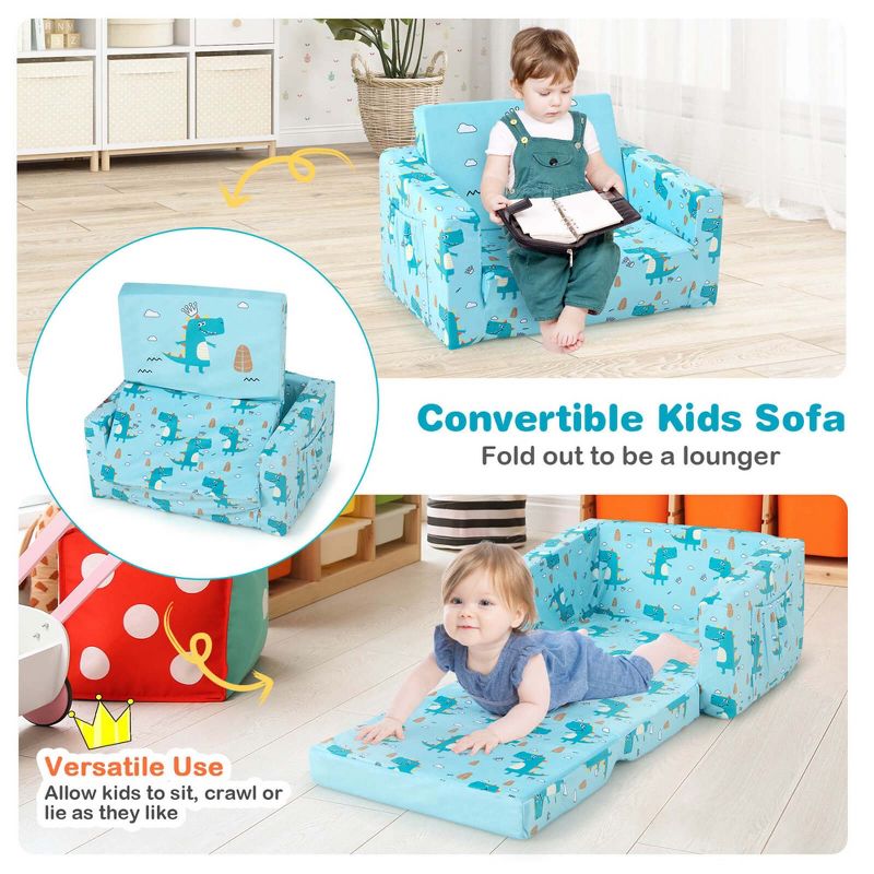 Costway 2-in-1 Convertible Kids Sofa Children Flip-Out Lounger Couch Upholstered Sleeper, 5 of 10