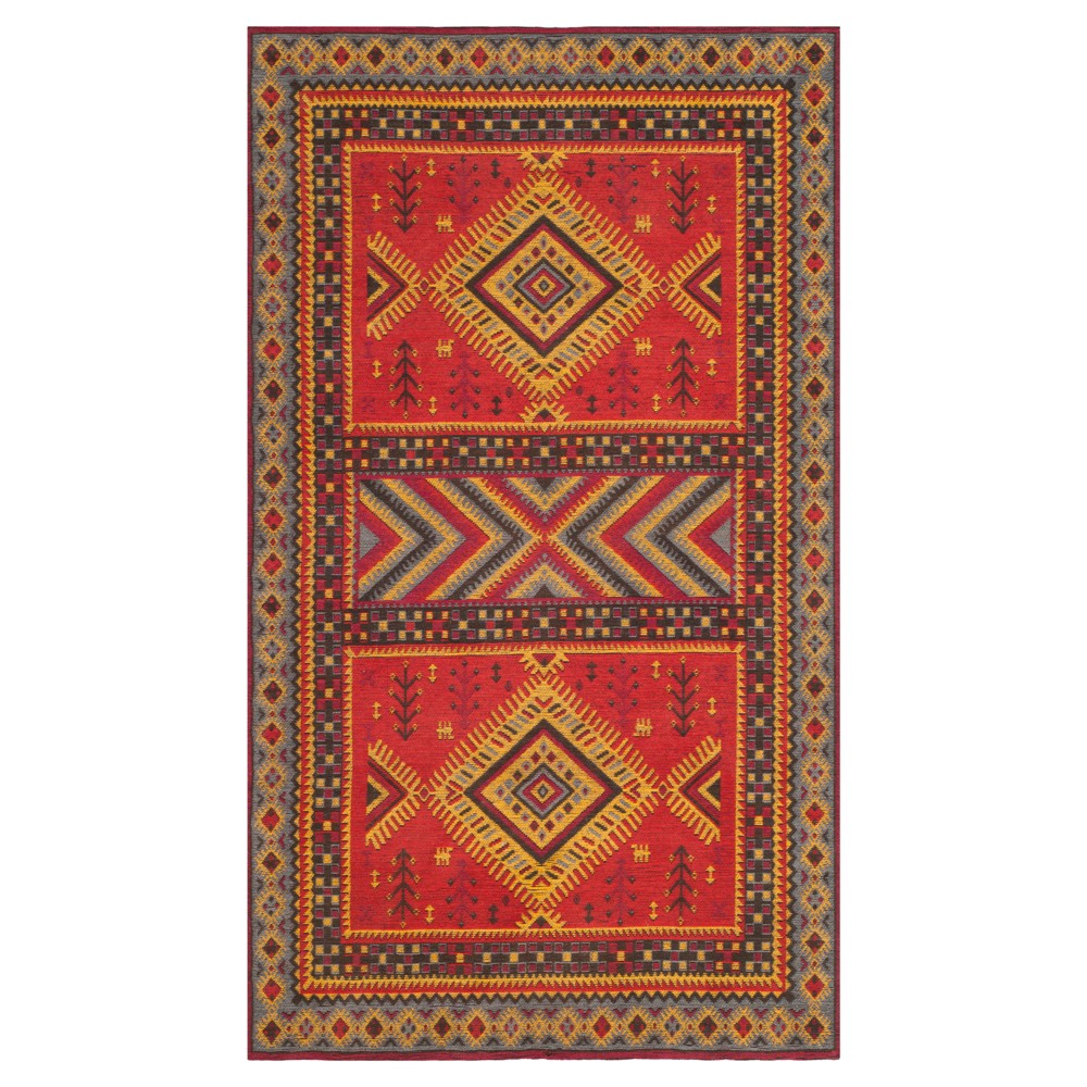 Red/Slate Geometric Design Loomed Accent Rug 3'x5' - Safavieh