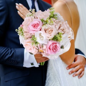 Unique Bargains Wedding Artificial Bouquet Silk Ribbon Bridal Bouquet 1 Pc - 1 of 4