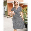 Women's Puff Sleeve Wrap V-Neck Dress Pleated Midi Dress with Tie Belt - 3 of 4
