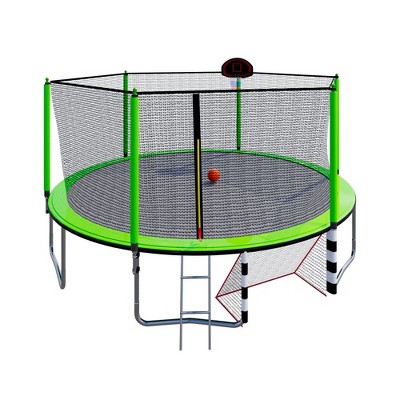 JUJABU 16FT Trampoline with Basketball Hoop Pump and Ladder(Inner Safety Enclosure) with Soccer Goal, Ect.