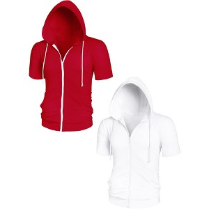 Lars Amadeus Men's Solid Full Zip Short Sleeves Hooded Sweatshirt 2 Packs - 1 of 4