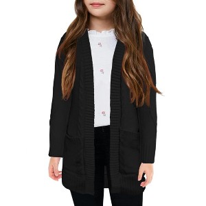 Girl Cable Knit Cardigan with Pockets Open Front Sweater Outwear Long Sleeve Sweater Cardigan Kids Winter Outfits - 1 of 4