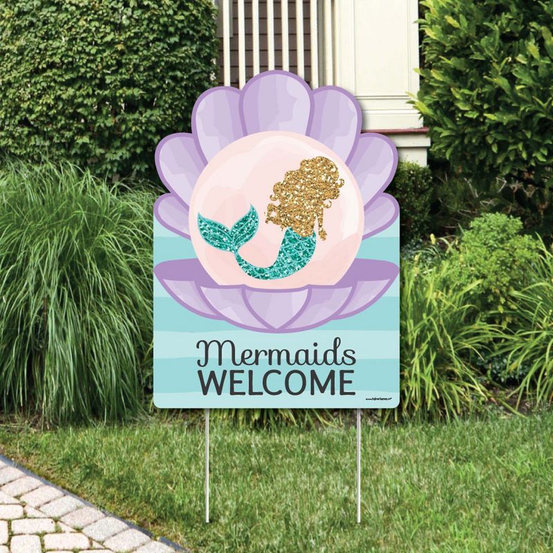 Big Dot of Happiness Let's Be Mermaids - Party Decorations - Birthday Party or Baby Shower Welcome Yard Sign, 1 of 9