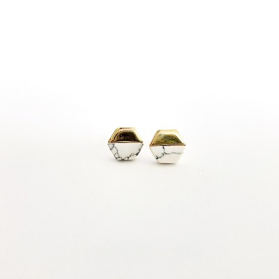 Sanctuary Project Semi Precious White Howlite Geo Stud Earrings Gold