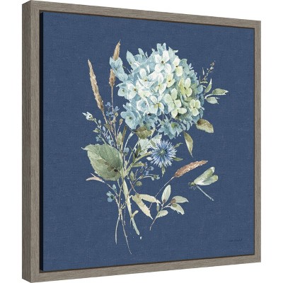 Blue Floral Bouquet Canvas Print with Wood Frame