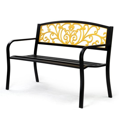 Karl Home | Black Steel Patio Bench With Yellow Backrest