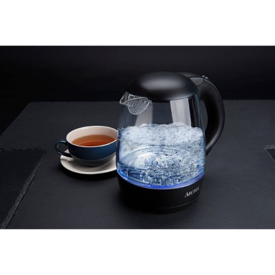 Aroma 1.2L Black Glass Electric Kettle with LED Indicator