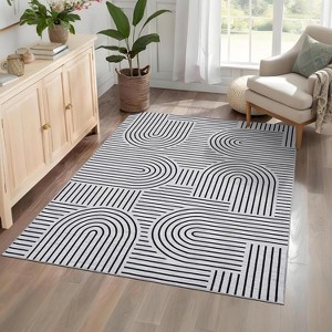 Abstract Washable Area Rug Non-Slip Throw Rug with Rubber Back, Low Pile Stain Resistant Boho Geometric Carpet for Living Room, Bedroom Dining Room - 1 of 4