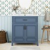 Vynxaria 30 Inch Retro Blue Single Sink Freestanding Bath Vanity with White Ceramic Top Soft Close Doors Two Drawers Groove Pattern - 4 of 4
