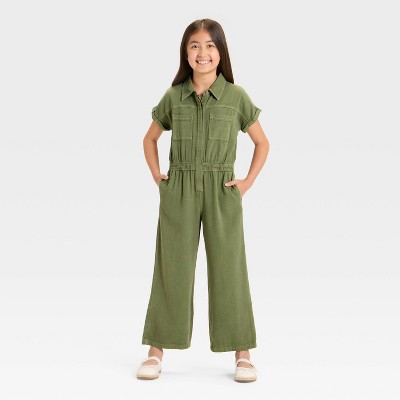 Girls' Short Sleeve Jumpsuit - Cat & Jack™ Dark Olive Green