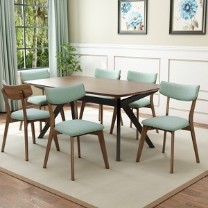 Christopher Knight Home Lara 7 Piece Mid-Century Modern Rubberwood Upholstered Dining Set - 1 of 4
