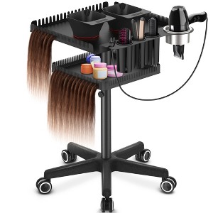 TASALON Professional Hair Extensions Organizer Cart Metal Salon Tray Cart with 2 Magnetic Bowls, Hair Dryer Holder, Adjustable Rolling Base, Black - 1 of 4