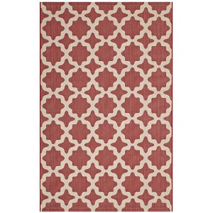 Modway Cerelia Moroccan Trellis 9x12 Indoor and Outdoor Area Rug in Red and Beige - 1 of 4