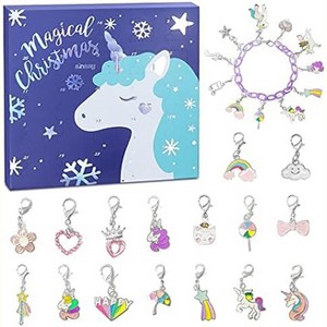 Aoibox Christmas Advent Calendar 2025 24 Set Blue Unicorn Theme DIY Charm Pendant Bracelet Necklace Countdown Gift for Girls - 1 of 4