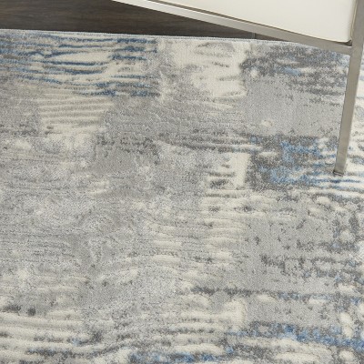 Gray and Blue Abstract Hand-Knotted Synthetic Rug 5' x 7'