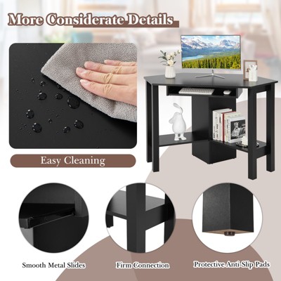 Black Wooden Corner Desk with Drawer and Keyboard Tray
