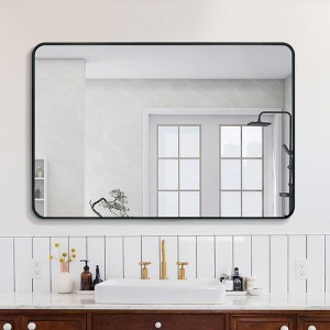 Wooakway Rectangle Black/Gold/Silver Metal Accent Wall Mirror Modern Bathroom Vanity Mirror for Living Room Entryway Over Mantel Decor - 1 of 4
