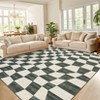 2 x 6 ft Polyester Dark Blue Rectangular Hallway Entryway Bathroom Kitchen Geometric Checkered Modern Machine Washable Runner Rug - 3 of 4
