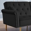 Velvet Tufted Sofa Bed with Nailhead Trim, 2 Pillows and Gold Metal Legs for Living Room - 2 of 4
