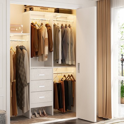 Aheaplus 4FT Small Closet Organizer with Fabric Drawers, DIY Closet System with Hanging Rods and Storage Shelves