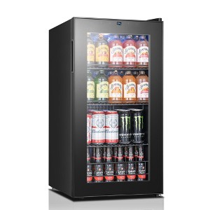 Yeego 105 Cans Beverage Cooler, 3.11 cu.ft. Beverage Refrigerator with Glass Door for Home/Office, Black - 1 of 4