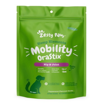 Zesty Paws Hemp Elements Hip & Joints Mobility OraStix for Dogs - Peppermint Flavor - 25oz
