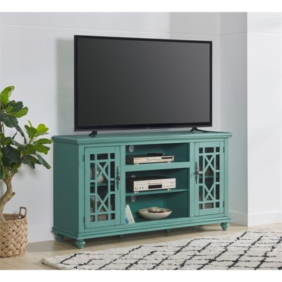 Antique Teal Transitional 2-Door TV Stand with Cabinet