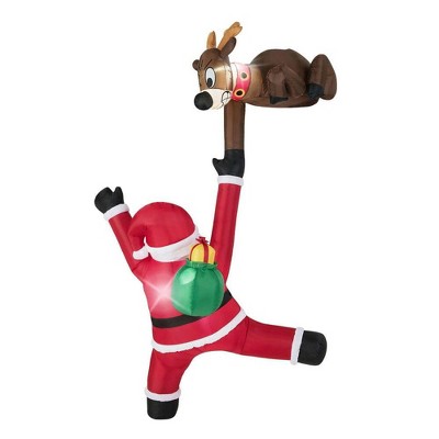 Resenkos 8.5-Ft Christmas Inflatable Reindeer and Climbing Santa - Multi-Color Red