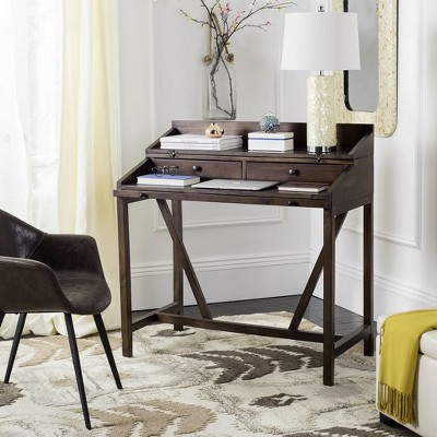 Transitional Brown Home Office Desk with Dual Drawers and Keyboard Tray