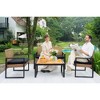 Ridstar Modern 4-Piece Outdoor Patio Furniture Set with Black Cushions & Rosewood Tabletop-Light Brown - 3 of 4