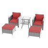 Sonkuki 5 Pieces PE Rattan Furniture Set with Side Table, Patio Chair with Washable Cushion, Ottomans for Balcony, Porch and Yard - 2 of 4