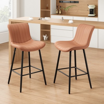 SKRAN Counter Height Bar Stools, Faux Leather Barstool Set of 2, Fabric Seat and Back for Dining Room, Kitchen and Islands