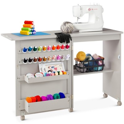 Best Choice Products Sewing Machine Table & Desk w/ Craft Storage and Bins - Gray