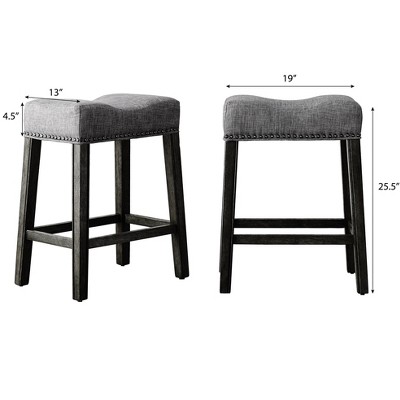 Gray Wood Backless Saddle Counter Stools, 25.5" Height, Set of 2