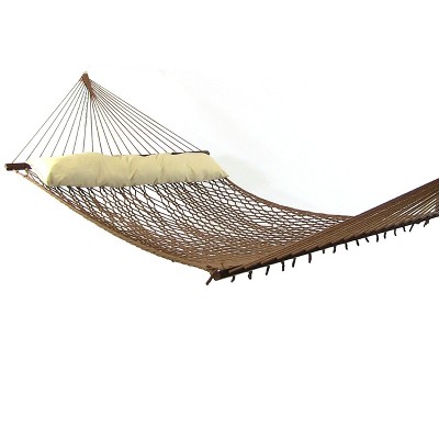 Sunnydaze Double Wide Two-Person Polyester Rope Hammock with Spreader Bars for Patio, Yard and Porch - Brown
