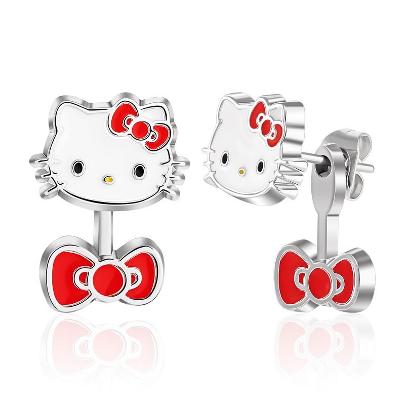 Hello Kitty Fashion Rhodium Plated Front Back Earrings , 1 of 6