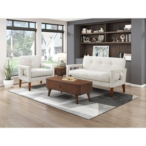 Okak Comfy Chenille Sofa Set 2pc with Tufted Backrest, Solid Wood Legs Modern Loveseat Couch Upholstery Pocket for Apartments, living Room, Beige - 1 of 4