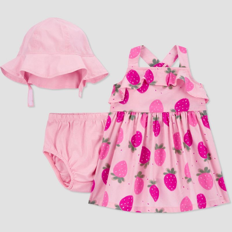 Carter&#39;s Just One You&#174; Baby Girls&#39; Strawberries Top &#38; Bottom Set with Hat - Pink, 1 of 9