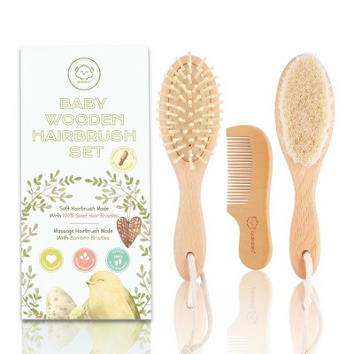 KeaBabies Baby Hair Brush, Natural Wooden Cradle Cap Brush with Soft Goat Bristle, Perfect Baby Hair Brush Set