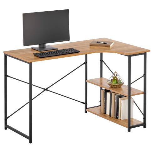 Acacia Wood Computer Monitor Desk Stand, 2 Tier Desktop Storage