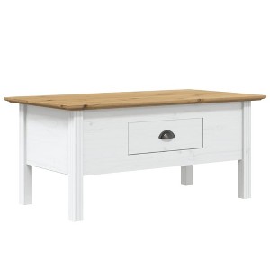 vidaXL BODO Coffee Table - White and Brown - Solid Pine Wood - French Style - with Storage Drawer - 39.4"x21.7"x17.7" - Living Room Furniture - 1 of 4
