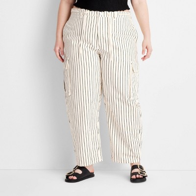 Women's Mid-Rise Barrel Leg Jeans - Future Collective Black Striped 28