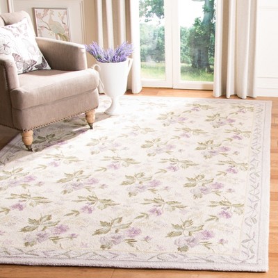 Handmade Ivory Floral Wool Rectangular Area Rug