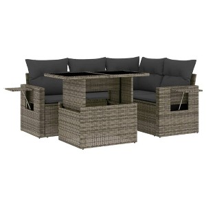 vidaXL 5 Piece Patio Sofa Set with Cushions Gray Poly Rattan - without storage - 1 of 4