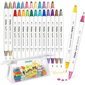 Ohuhu Journal Pens 24 Colors Dot Markers Dual Tips (Calligraphy Brush & Dot) for Adults Water-based Metallic & Regular Colors Dot Pens - Kumimi - 1 of 4
