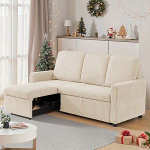 Buenhomino Modern Corduroy Upholstered Convertible Sofa with Pull Out Sleep Couch Bed and Hidden Storage for Compact Space Living Room,Beige - 1 of 4