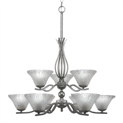 Toltec Lighting Revo 9 - Light Chandelier in  Aged Silver with 7" Frosted Crystal Shade
