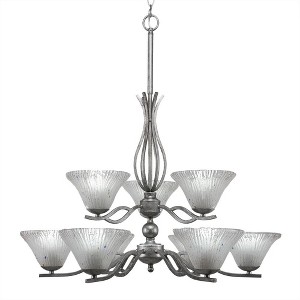 Toltec Lighting Revo 9 - Light Chandelier in  Aged Silver with 7" Frosted Crystal Shade - 1 of 1
